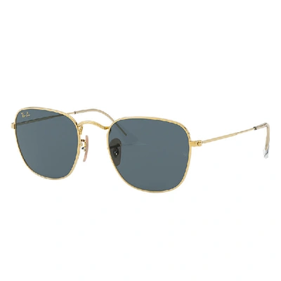 Ray Ban Frank Sunglasses Gold Frame Blue Lenses 51-20