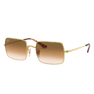 Ray Ban Rectangle 1969 Sunglasses Gold Frame Brown Lenses 54-19
