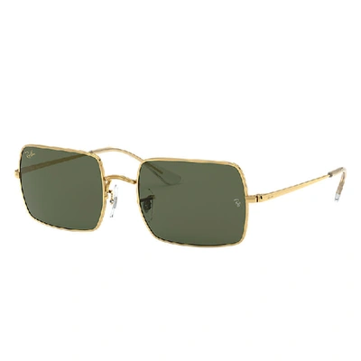 Ray Ban Rectangle 1969 Sunglasses Gold Frame Green Lenses 54-19