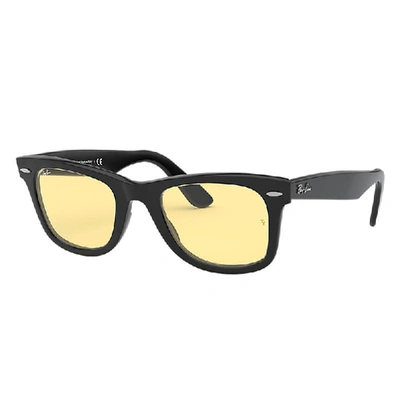 Ray Ban Original Wayfarer Washed Lenses Sunglasses Black Frame Yellow Lenses 52-22