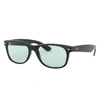 Ray Ban New Wayfarer Washed Lenses Sunglasses Black Frame Blue Lenses 55-18 In Black