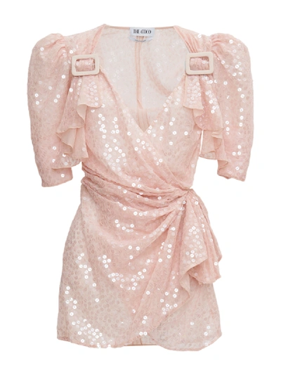 Attico Pat Iridescent Rose Mini Wrap Dress In Pink