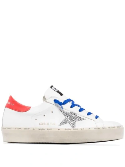 Golden Goose Hi Star White Trainers With Silver Glitter Star