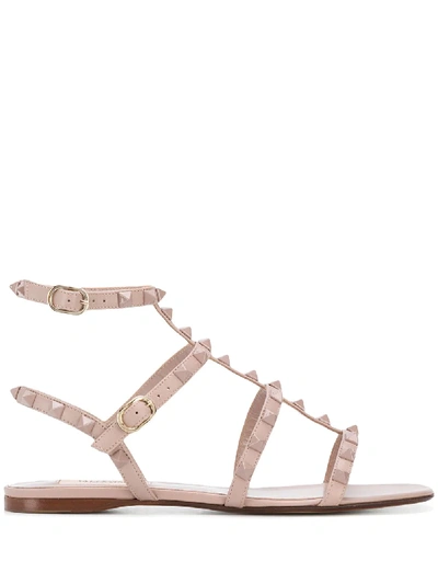 Valentino Garavani Rockstud Caged Flat Sandals In P45 Poudre