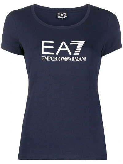 Ea7 Logo-print Scoop Neck T-shirt In Blue