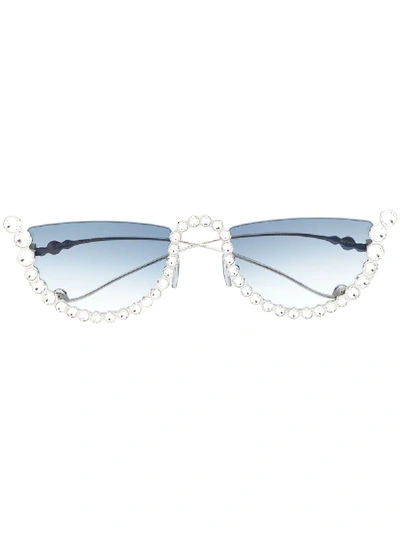 Anna-karin Karlsson Embellished Semi Round Sunglasses In 银色