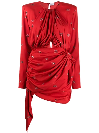 Magda Butrym San Remo Draped Floral-print Silk-blend Mini Dress In Red