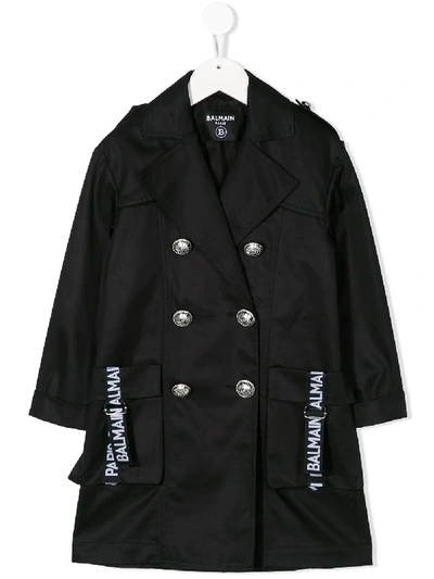 Balmain Kids' Double Breasted Trench Coat In Black
