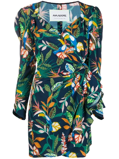 Ava Adore Tropical Print Wrap Dress In Green