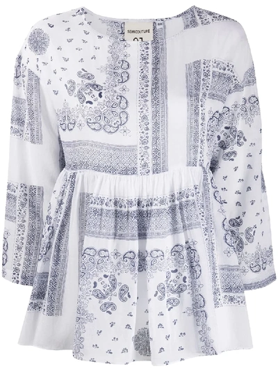 Semicouture Paisley Print Flared Blouse In White