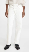 Agolde Criss Cross Distressed Mid-rise Straight-leg Jeans In Paste
