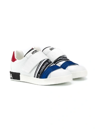 Dolce & Gabbana Kids' Touch-strap Logo Sneakers In White
