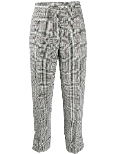 Thom Browne Check Print Cropped Trousers In Black