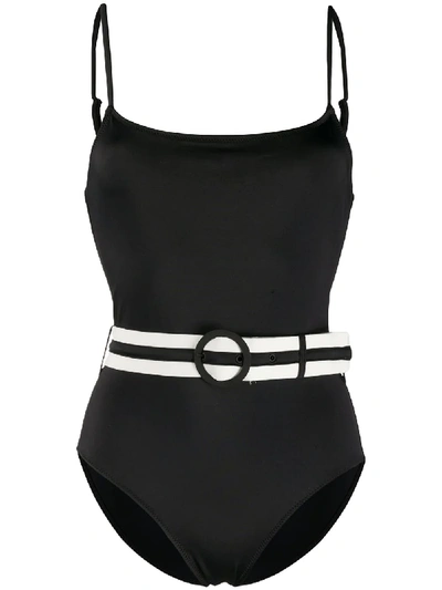 Solid & Striped Belted One-piece Swimsuit In Black