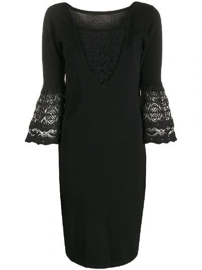 D-exterior Crochet-trimmed Knitted Dress In Black