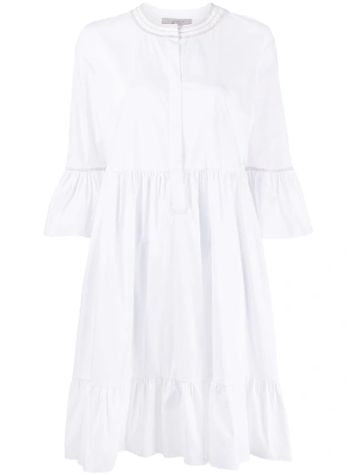 D-exterior 刺绣叠层连衣裙 In White