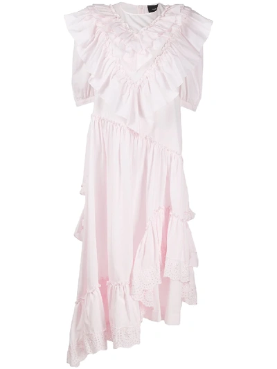 Simone Rocha Ruffled Asymmetric Hem Dress In Pink