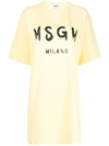 Msgm T-shirtkleid Mit Logo-print In Yellow