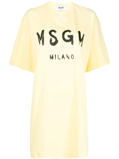 Msgm T-shirtkleid Mit Logo-print In Yellow