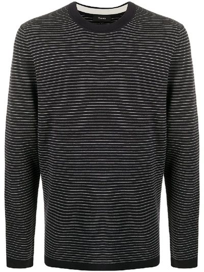 Theory Crew Neck Pinstriped Sweatshirt In Blue