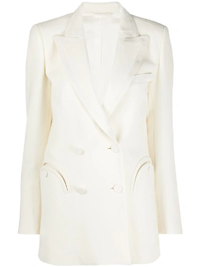 Blazé Milano Double-breasted Silk Blazer In Neutrals