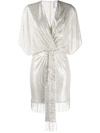 IN THE MOOD FOR LOVE LAMÉ CRYSTAL-FRINGED MINI DRESS