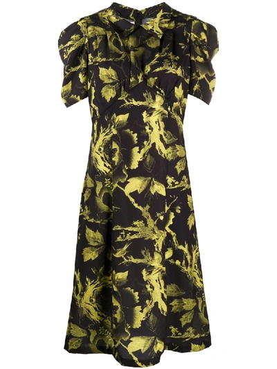 Mcq By Alexander Mcqueen Pleated Printed Crepe De Chine Dress In Black