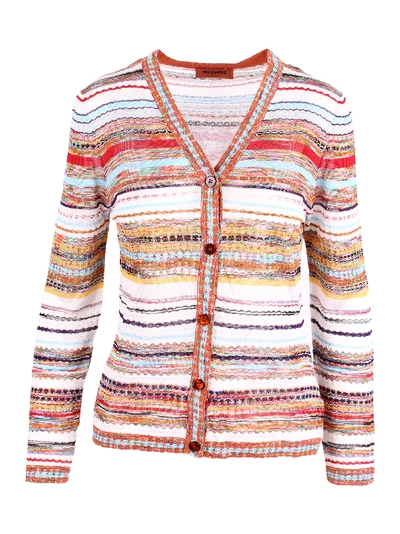 Missoni Striped Crochet-knit Cotton-blend Cardigan In White