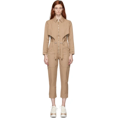 Stella Mccartney Buckle-embellished Cargo Jumpsuit In Camel