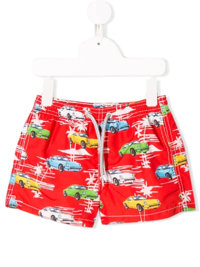 Mc2 Saint Barth Kids' Dinosaur Print Swim Shorts In Red