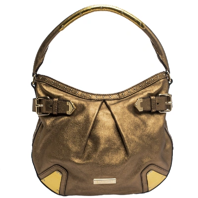 Pre-owned Burberry Gold Leather Hartley Hobo