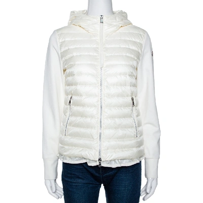 Pre-owned Moncler Off White Down Quilted Ruffled Hem Hooded Jacket M In Cream
