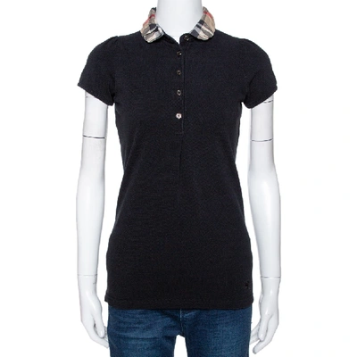 Pre-owned Burberry Black Cotton Pique Ruched Collar Polo T-shirt S