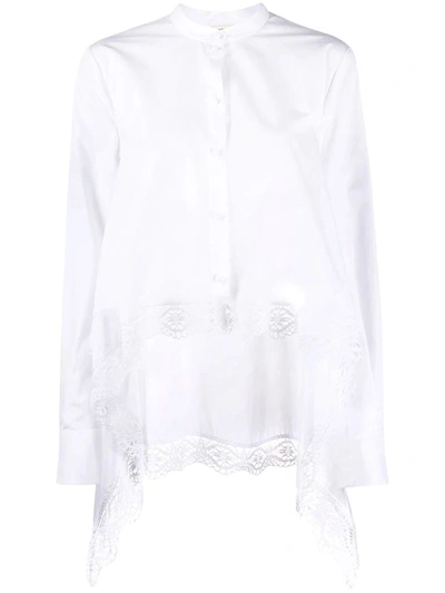 Alexander Mcqueen White Lace-trimmed Cotton-poplin Shirt In Optical White