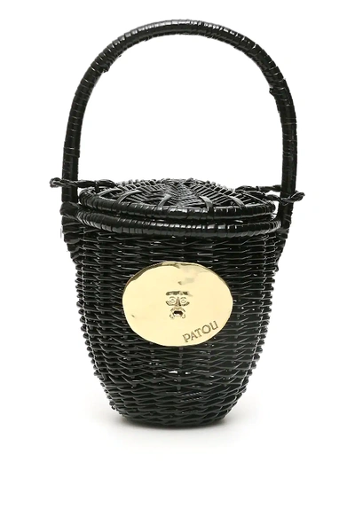 Patou Wicker Basket Bag In Black