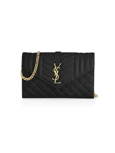 Saint Laurent Envelope Monogram Matelassé Leather Wallet-on-chain In Nero