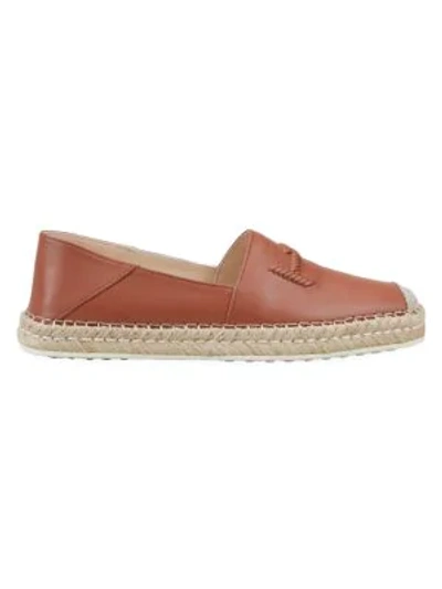 Tod's Double T Leather Espadrilles In Cognac