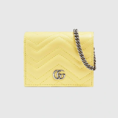 Gucci Gg Marmont Card Case Wallet In Pastel Yellow Leather
