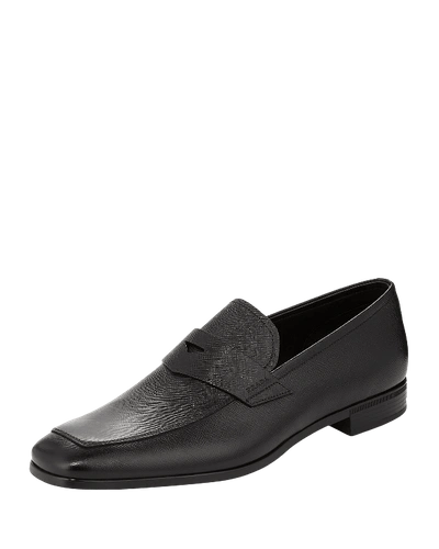 Prada Saffiano Leather Penny Loafers In Black