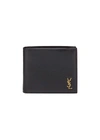 Saint Laurent Compact Leather Wallet With Interlocking Ysl Logo In Black