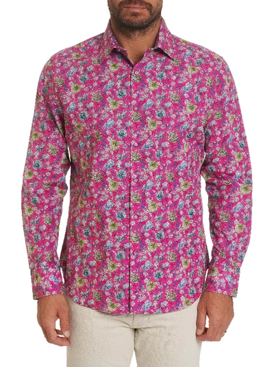 Robert Graham Bowmont Gardens Cotton Stretch Floral Print Classic Fit Button Up Shirt In Magenta