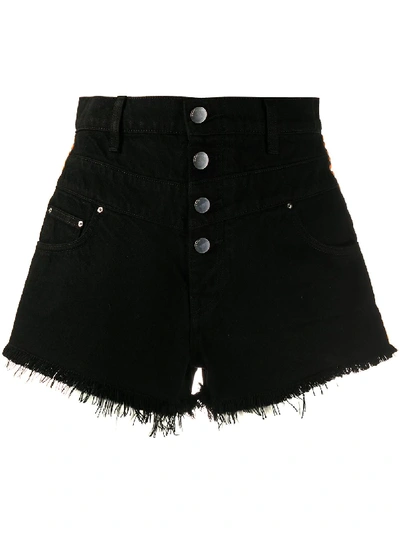 Amiri High Waist Denim Track Shorts In Black