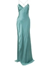 Michelle Mason Strappy Wrap Gown In Green