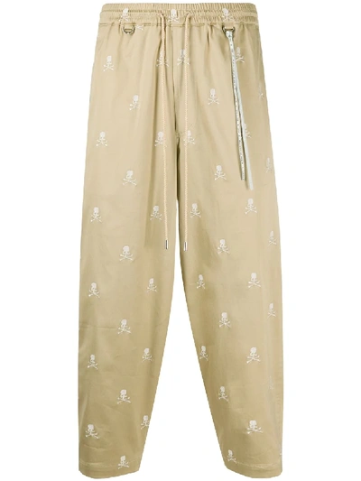 Mastermind Japan Skull-embroidered Tapered Trousers In Beige