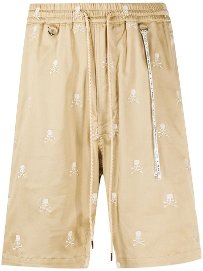 Mastermind Japan Skull-embroidered Track Shorts In Neutrals