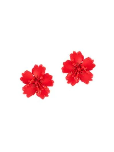 Oscar De La Renta Crystal Flower Clip-on Earrings In Cherry