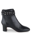 VALENTINO GARAVANI CHAIN-TRIM LEATHER BOOTIES,0400011477603