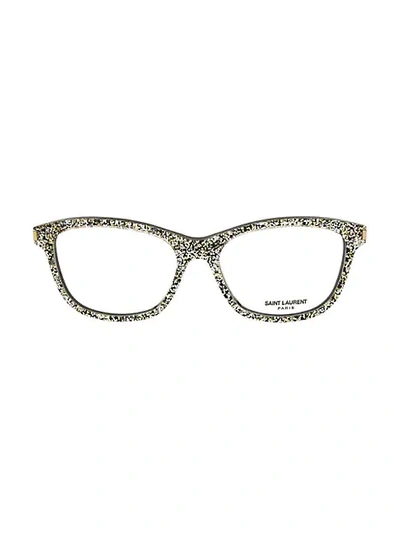 Saint Laurent Core 52mm Glitter Rectangular Optical Glasses In Silver