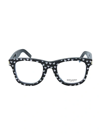 Saint Laurent Core 50mm Square Heart-print Optical Glasses In Black