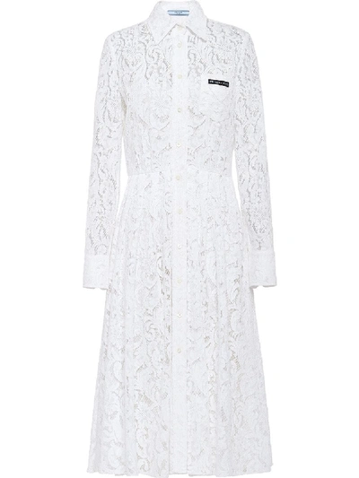 chinese dress ladies Prada Eyelet Embroidery A Line Strap Corset Midi Dress White